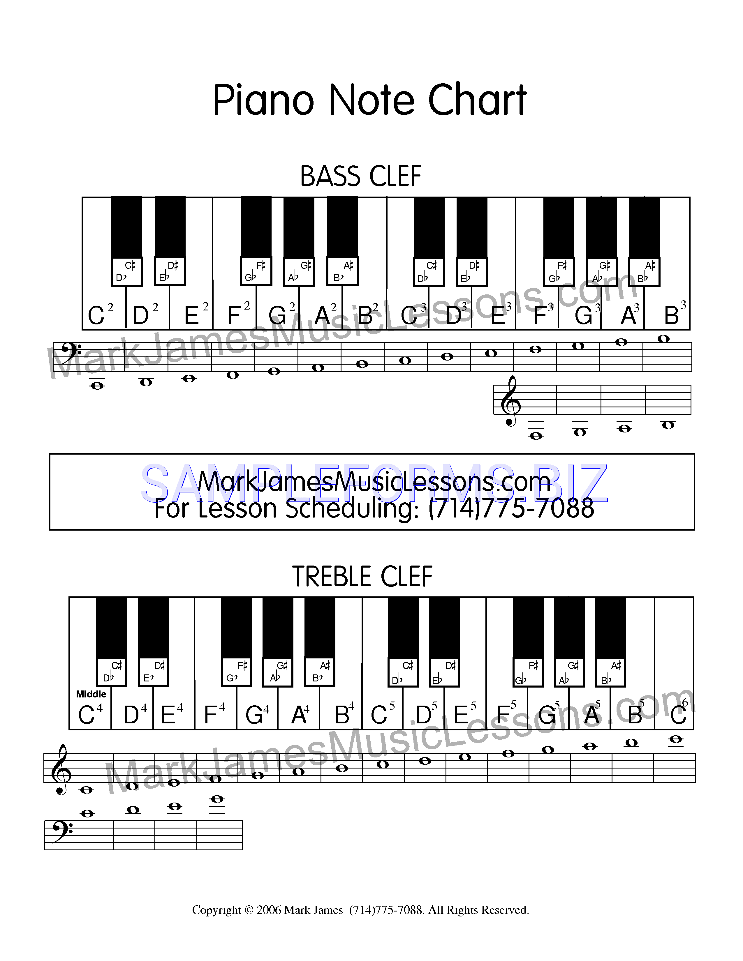 Preview free downloadable Piano Note Chart in PDF (page 1)